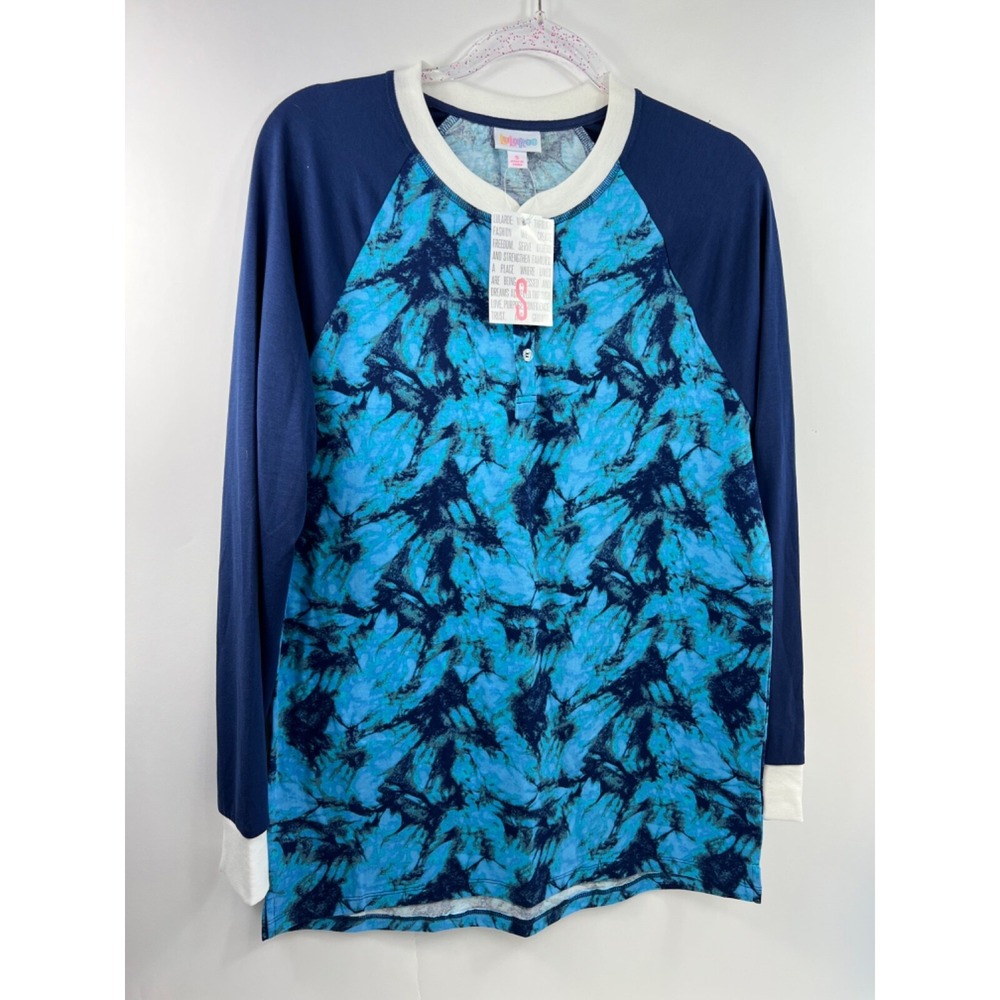 NWT LulaRoe Tunic Women's Size Blue White Cuffs and Neck Long Sleeves